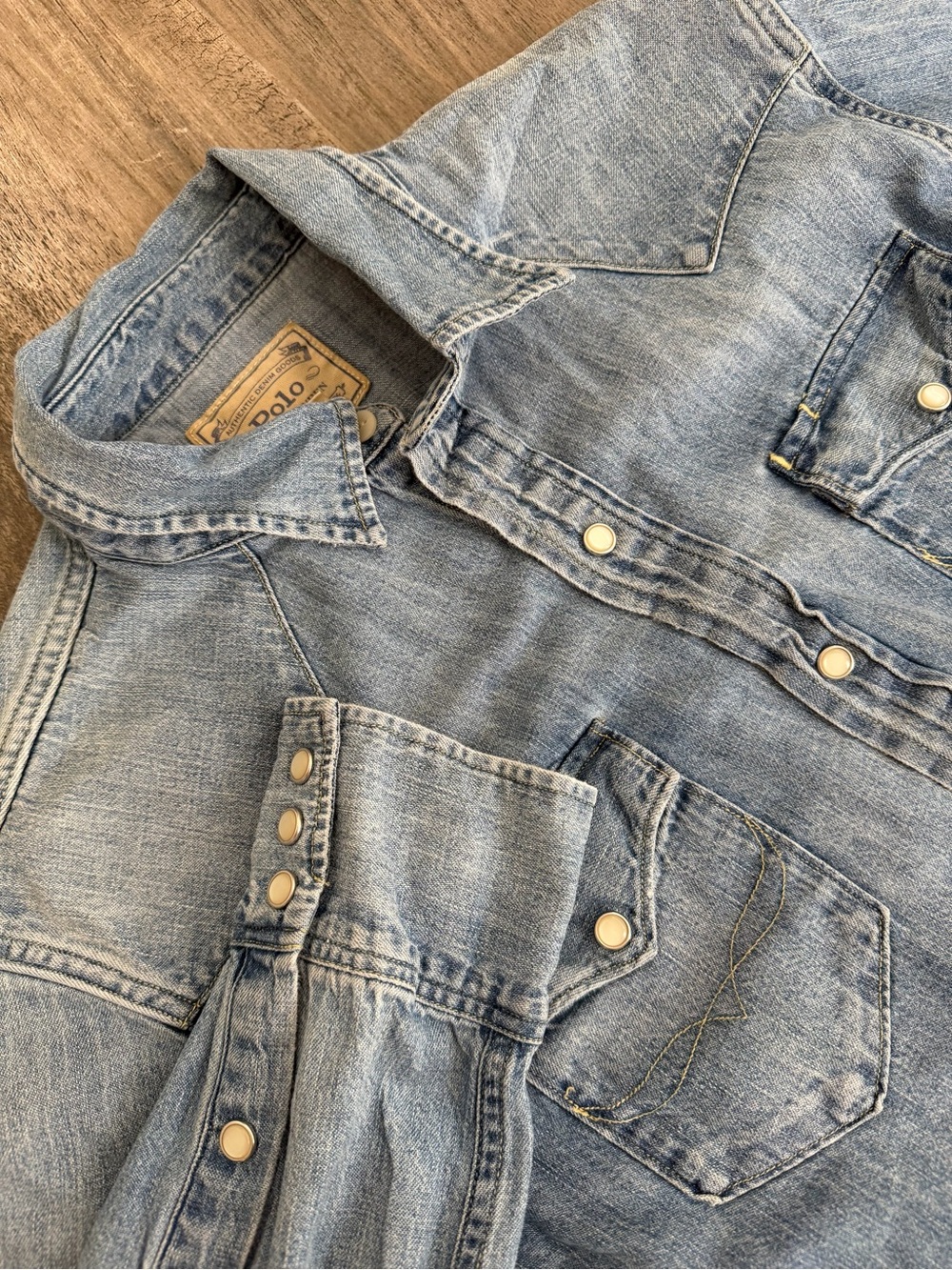 Polo Ralph Lauren Vintage Light Blue Denim Shirt Pearl Snap Shirt Med